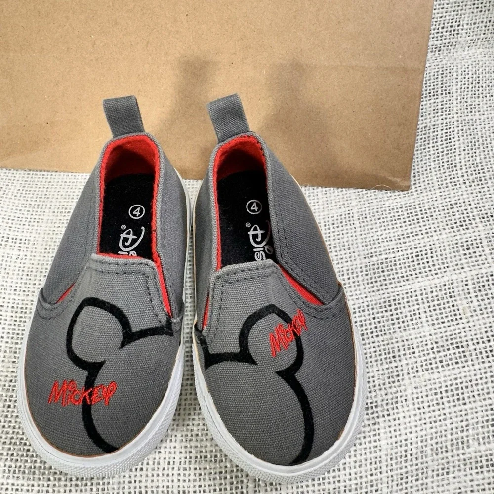 Disney Mickey Mouse Toddler Shoes Size 4 Gray Slip On Sneakers Boys‎ Girls
